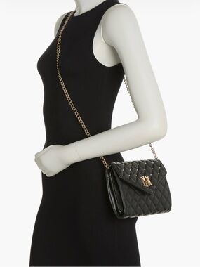 NWT Badgley Mischka Collection Diamond Quilt Convertible Crossbody Bag Black